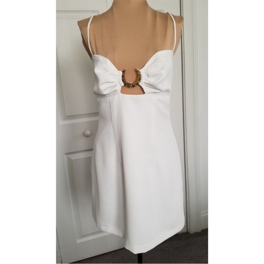 Rummer White Mini Dress with Gold Accent